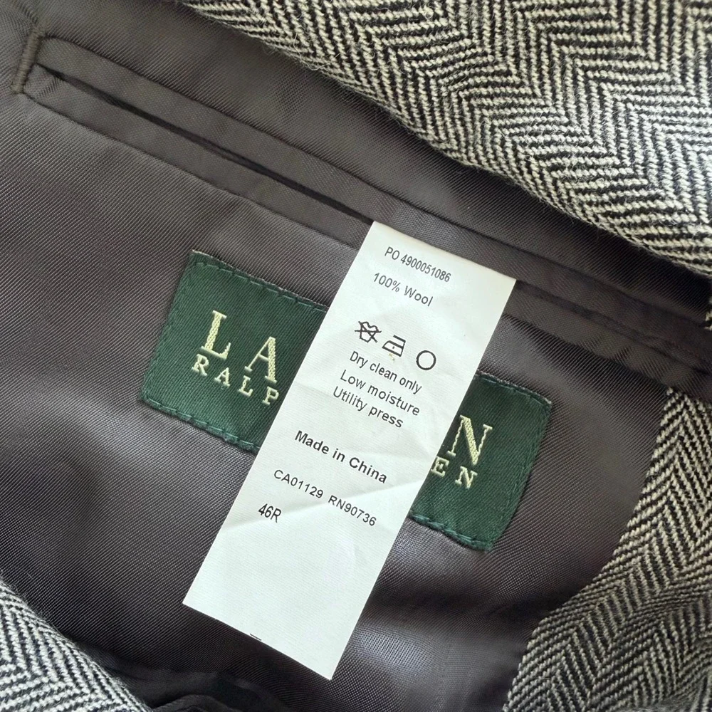 Lauren Ralph Lauren Herringbone Wool Jacket Elbow Patches Men's 46R